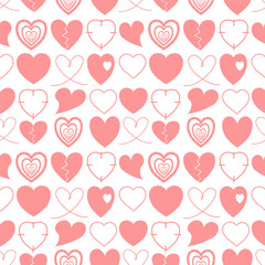 Seamless repeating pattern with pink hearts on white background. Romantic design for Valentine&rsquo;s Day, greeting cards, packaging, stationery and feminine branding.
