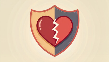 heart shield symbolizing protection and heartbreak, depicting a broken heart inside a protective emblem, concept emotional resilience, with copy space