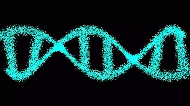 Neon DNA structure .molecule rotating on red background. Glowing neon DNA icon isolated .Double helix structure . molecule animation. colorful digital elements on dark background representing genetic 