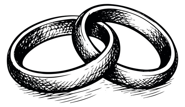 Hand drawn line art illustration of intertwined wedding rings depicting union for wedding celebration