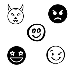 Fototapeta premium Emoji Icons Set Showing Happy, Sad, Angry, Surprised, Laughing, Winking, Love, Cool, Crying, Shocked on white background.