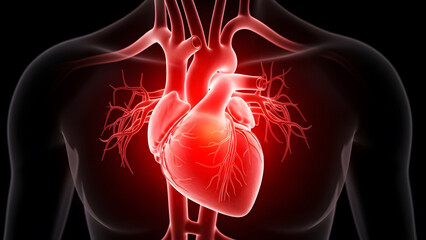 Anatomical Human Heart Showing Aorta and Veins Medical Concept