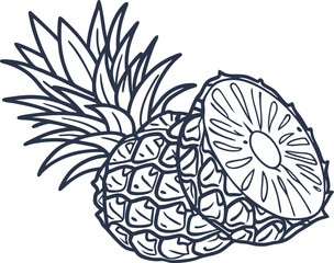 Obraz premium Pineapple with slices tropical fruit cut, fresh and juicy healthy nutrition, tropical harvest and organic food concept