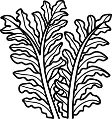 Obraz premium Outline of two large wavy tropical leaves with detailed veins and organic shapes
