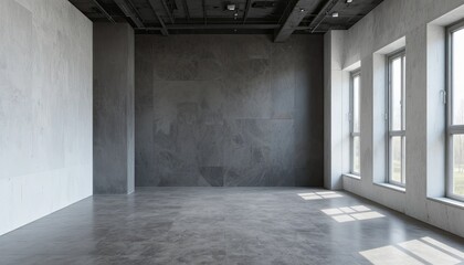 A modern space with empty walls that serves as a backdrop for interior design layout planning