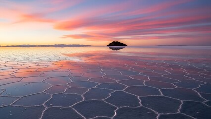 Salar de Uyuni Salt Flats Bolivia Mirror Effect After Rain Reflecting Perfect Cloud Formation at Sunrise
