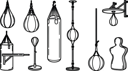 Various boxing punching bags and training equipment for fitness and combat sports  boxing gear for training and practice