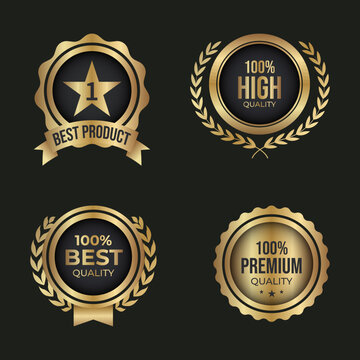 A collection of exquisite, gold-adorned badges epitomizing superior quality, the epitome of excellence and high standards.