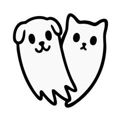 Dibujo sencillo con l&iacute;neas de fantasma simp&aacute;tico de perro y de gato