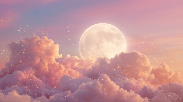 moon on a pink sky in the sunset. dreamy background - Powered by Adobe