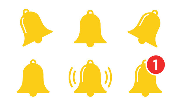 Collection of yellow bell icons with notification symbol
