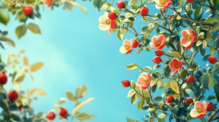 Serene Floral Canopy: Delicate Dog Rose Blossoms Against Azure Sky Backdrop