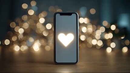 Smartphone displaying a glowing heart icon against urban bokeh lights, symbolizing online dating