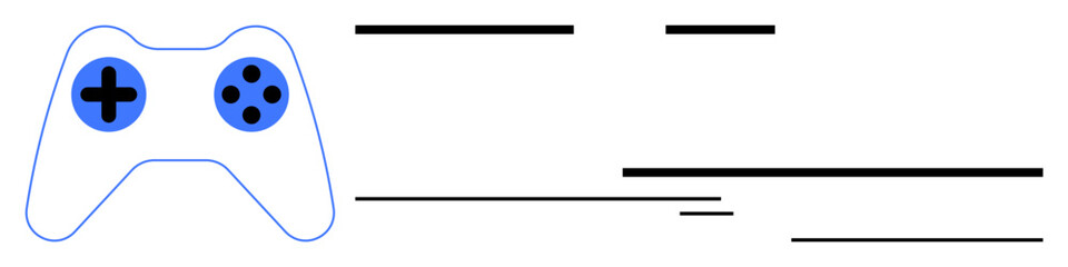 Obraz premium Blue and white gaming controller next to abstract black lines representing gaming, technology, entertainment, creativity, innovation, connectivity, and futuristic ideas. Ideal for simple flat