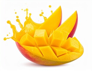 Juicy Mango Splashing in Liquid Isolated on White