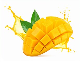 Juicy Mango Splashing in Liquid Isolated on White