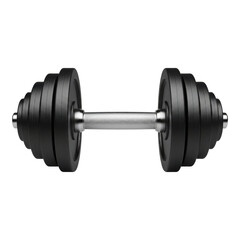 Black adjustable dumbbell with silver handle isolated on transparent background
