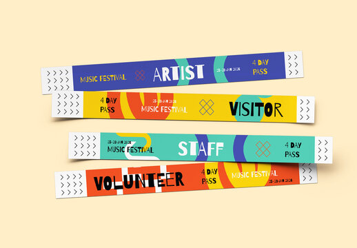 Colorful Music Festival Wristband Pass Set