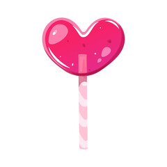 Heart-shaped lollipop on a stick. Sweet element of love for Valentine's Day. Vector illustration.
