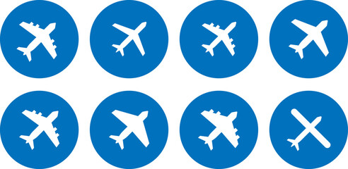 Fototapeta premium Airplane icons set on blue circles