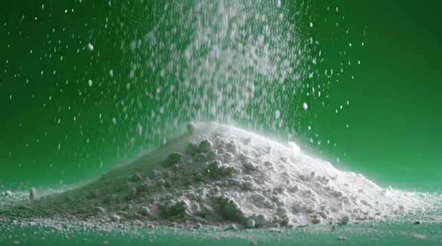 White Powder Falling like Snow onto Pile on Green Screen - Sifting Flour or Sugar Background