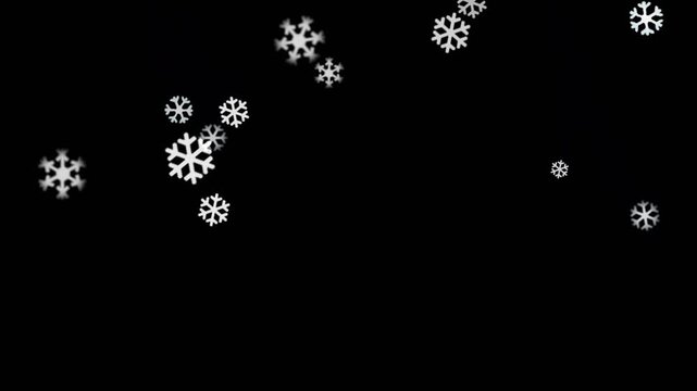Winter snow flake falling on black screen