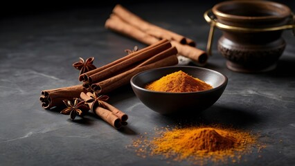 Turmeric and Cinnamon Spices Still Life