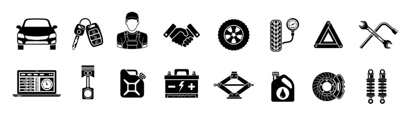 Fototapeta premium Car Repair Symbols: A detailed array of car repair symbols, embodying key elements of vehicle maintenance and automotive care.