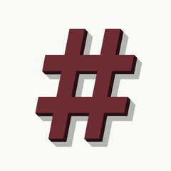 Obraz premium Bold maroon hashtag symbol stands out with subtle shadow effect, representing digital communication and trending topics. Graphic element is ideal for social media content or modern design projects.