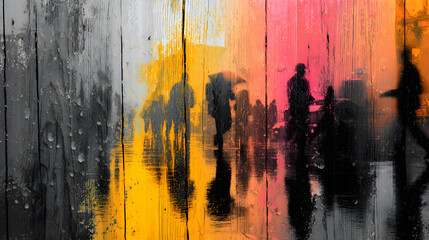 Silhouettes in colorful rain