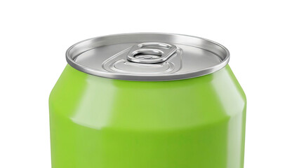 Close-up of a green soda can with a silver pull tab on a white background