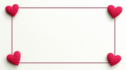 Minimal romantic illustration featuring a thin line border with small heart accents in corners, large blank writing area, clean modern style, ideal for heartfelt messages or invitations with copy spac