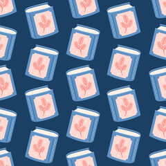 Winter books seamless repeat pattern. Christmas bookish background, Book lover print, Cozy reading, Pastel holiday bookstore graphic.