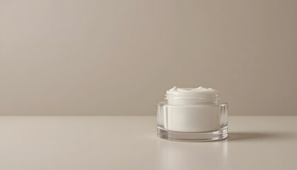 Luxurious skincare cream in elegant glass jar on neutral background