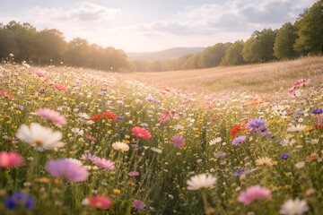 Obraz premium Vibrant Wildflowers in a Sunny Meadow.