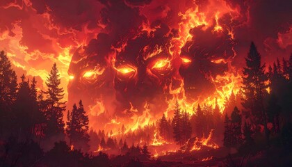 Intense lava flow across dark volcanic valley high resolution picture