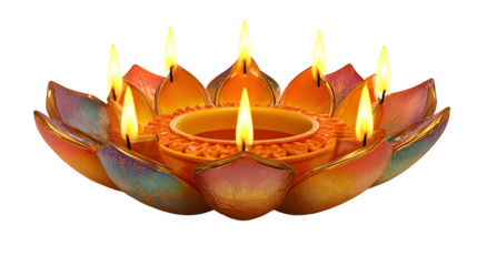 A burning wax candle flame provides a bright yellow light and heat on a wooden table or white background, serving as a decorative holiday celebration symbol for Christmas or Diwali