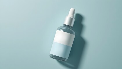 Serum bottle with dropper on blue background for skincare