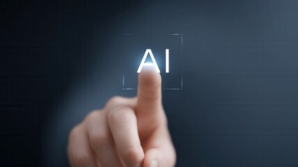 Human finger touching virtual ai interface, demonstrating artificial intelligence technology future and concept interaction