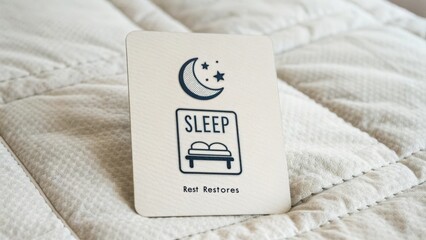 Sleep Icon Card with Moon and Bed on Textured Background