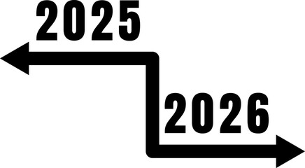 2025 to 2026 Years Comparison with Opposite Direction Arrows Vector Illustration