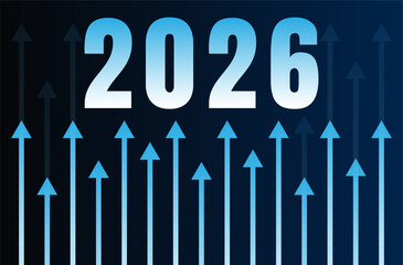2026 business growth concept with upward arrows on dark background future success strategy  vector illustration