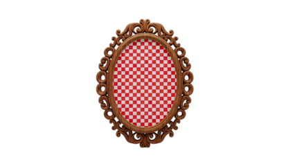Ornate Oval Frame with Red and White Checkerboard Pattern