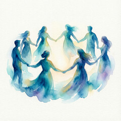 dancing group of people holding hands