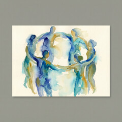 abstract watercolor background with dancing people