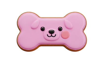 Pink bone-shaped dog cookie with cute face