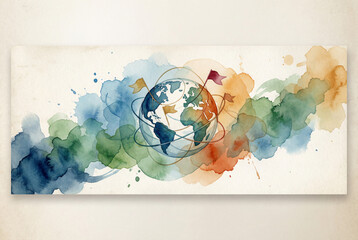 abstract watercolor background with world map