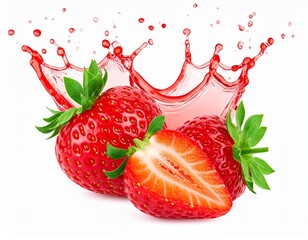 Ripe Strawberries with Fresh Juice Splash on White