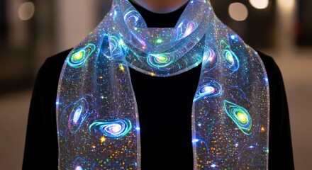 Woman Wearing Glowing Galaxy Scarf.