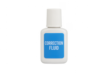 Bottled correction fluid with white cap on transparent background